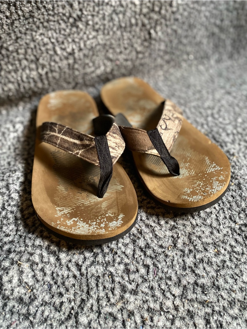 Brown Canvas Flip Flop Sandals with Black Thong
